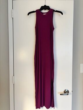 LOFT Sleeveless Ribbed Maxi Dress Magenta